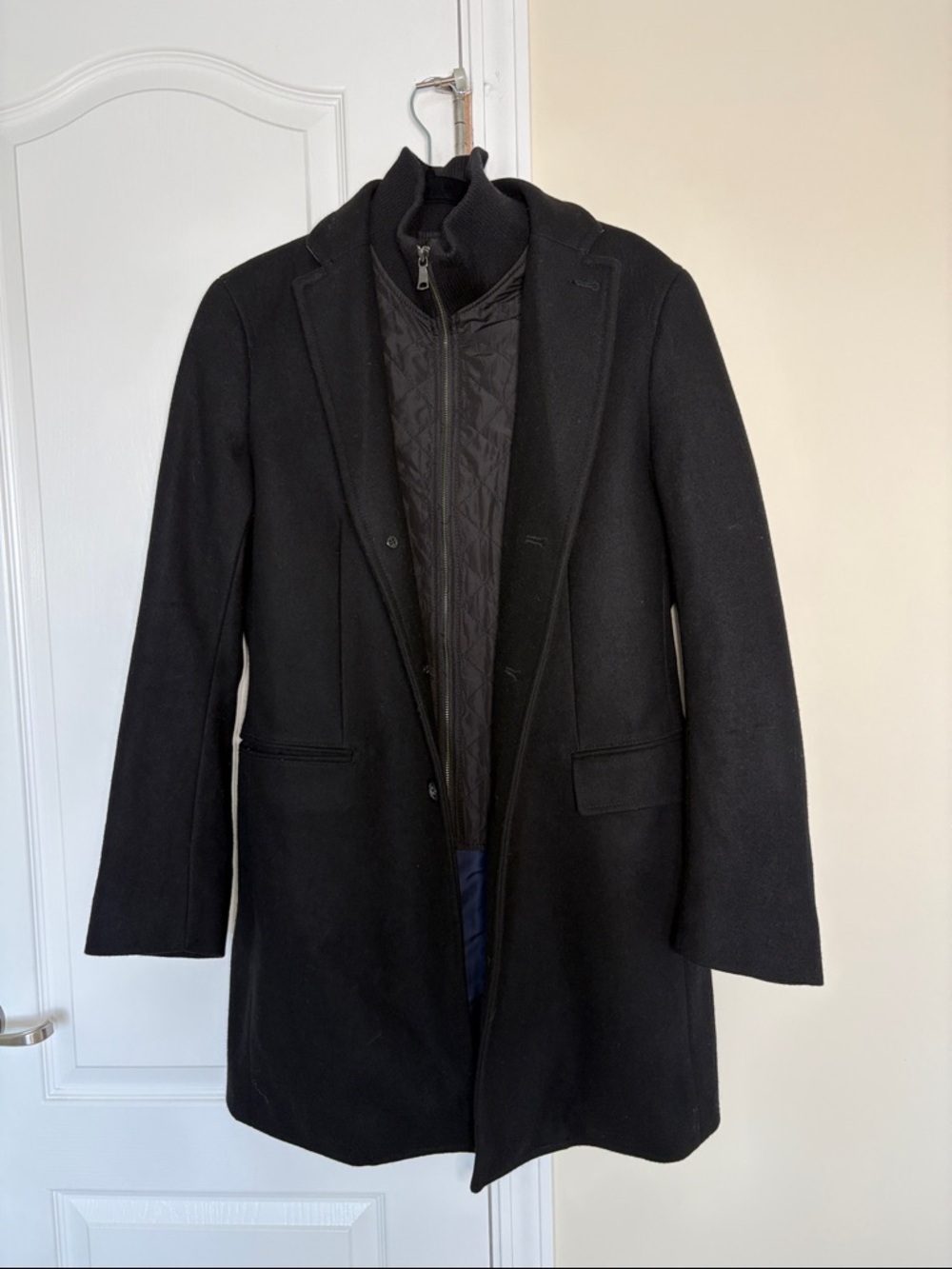 Banana Republic Wool Blend Mens Car Coat Removeable‎ Knit Collar Size S Black